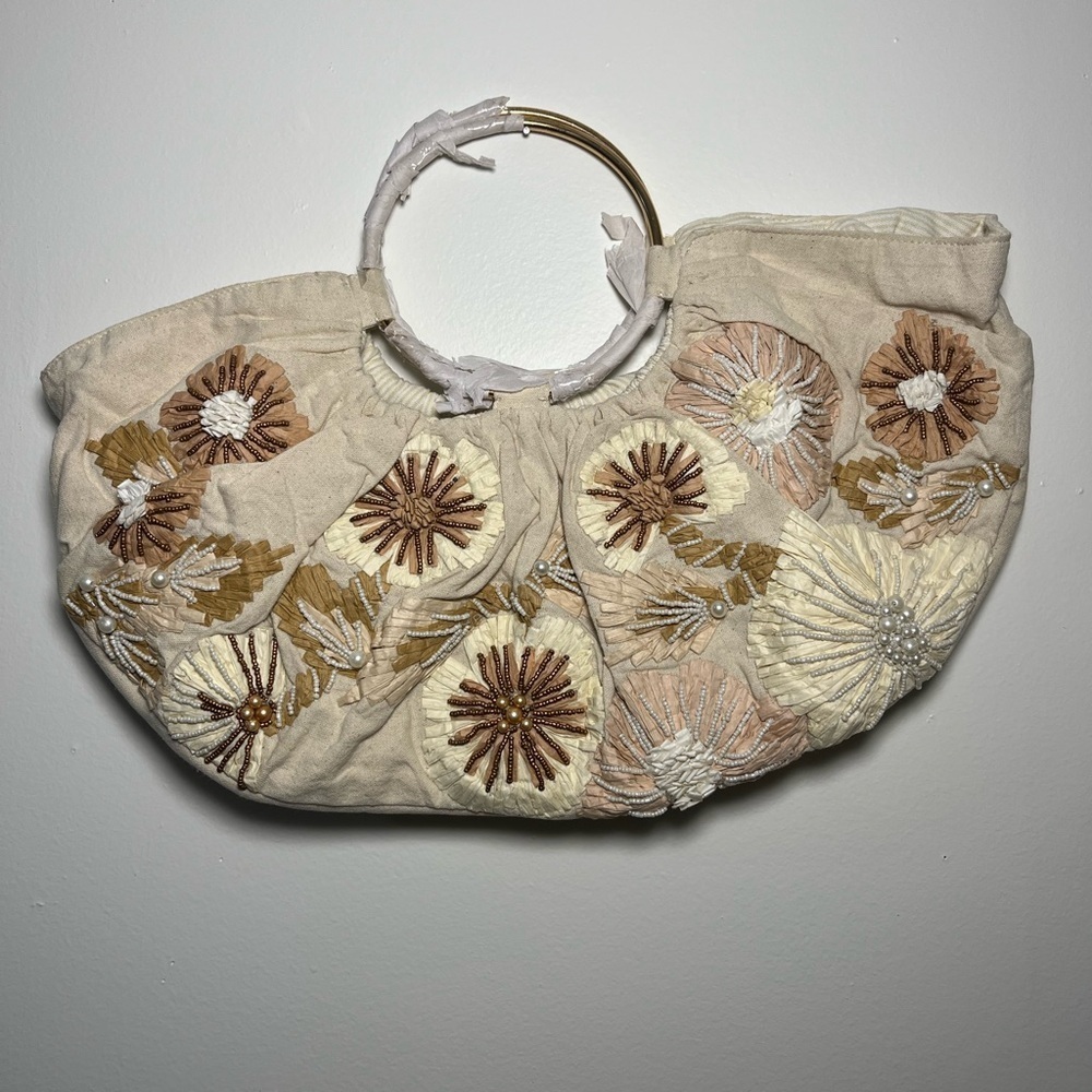 Anthropologie Beaded Raffia Satchel